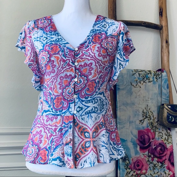 NANETTE LEPORE PINK RUFFLE SLEEVES BLOUSE TOP - Picture 9 of 14